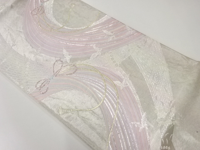 アンティーク　組紐に蝶模様織出し袋帯（材料）